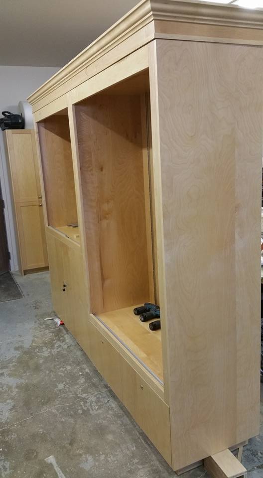 custom maple display case bein built right side